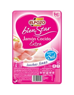 JAMON COCIDO EXTRA B/GRASA R/SAL  EL POZO 65 GR.